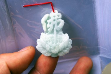 Natural white jade, hand-carved lotus stand (buddhist word), talisman necklace pendant
