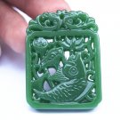 Outer Mongolian jade, hand-carved lotus pond fish (rectangular), talisman necklace pendant.