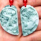 Natural blue field color jade, hand-carved dragon and phoenix matching necklace pendant. Natural blue field color jade, hand-carved dragon and phoenix matching necklace pendant.