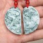 Natural blue field color jade, hand-carved dragon and phoenix matching necklace pendant.