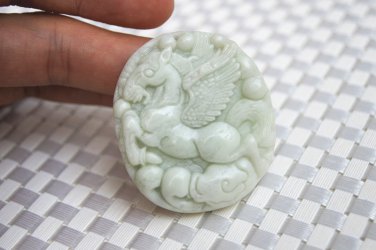 Hand-carved natural white votes purple jade Pegasus. Necklace Pendant 50x44 &Atilde;� 8mm
