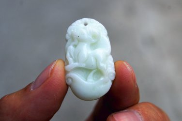 Light green jade 12 zodiac sheep, hand-carved 100%. Lucky charm pendant necklace.