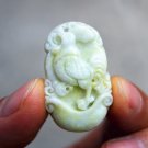Natural white fly yellow jade pendant, hand 12 zodiac monkey, rooster. Necklace pendant.