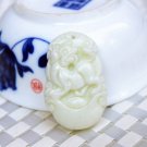 Natural white fly yellow jade pendant, hand 12 zodiac dog, pig. Talisman necklace pendant.