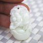Natural white fly yellow jade pendant, hand 12 zodiac dog, pig. Talisman necklace pendant.