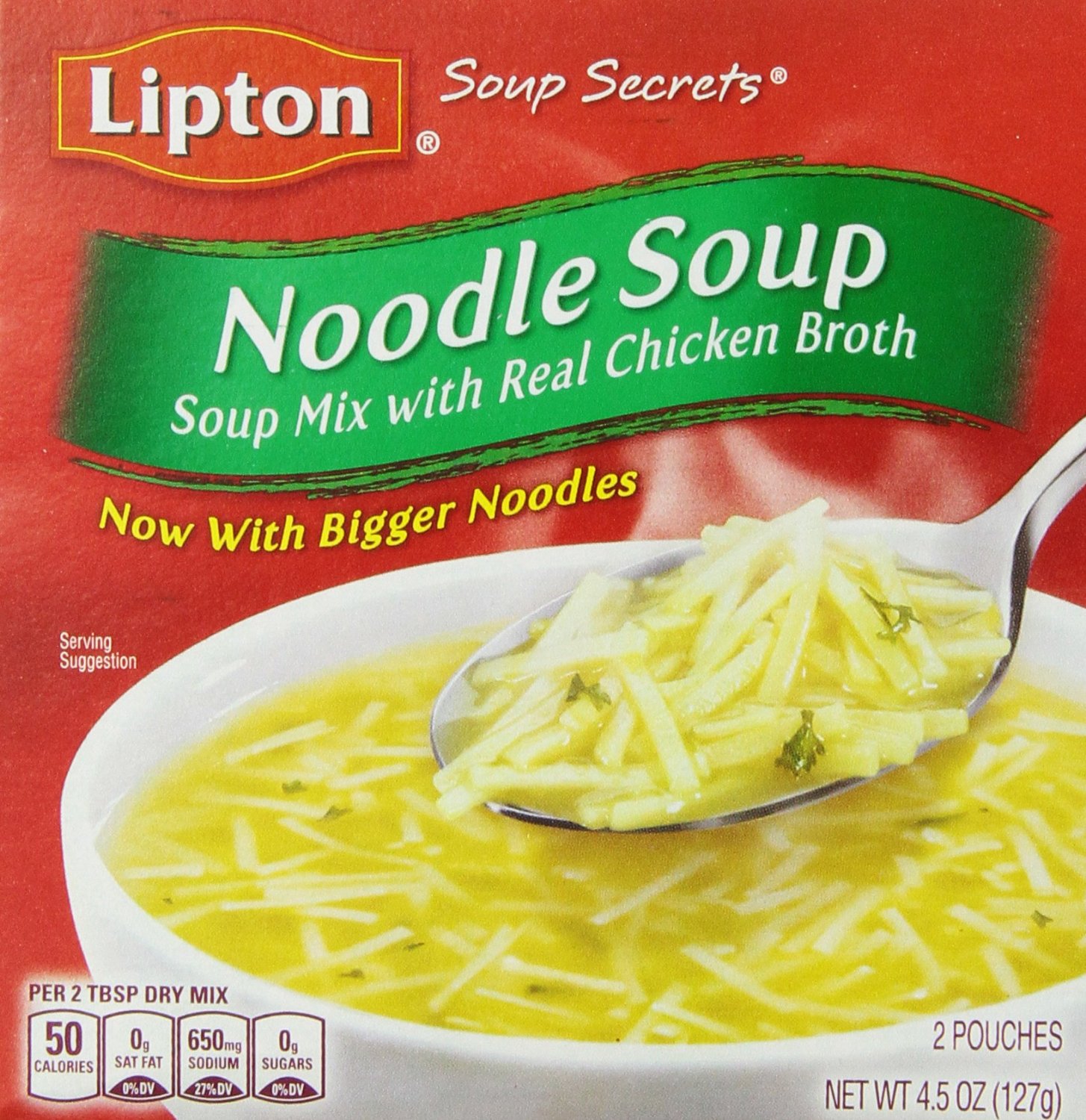 Lipton, Soup Secrets, Noodle Soup Mix, Chicken Broth, 2 Count, 4.5oz Box.