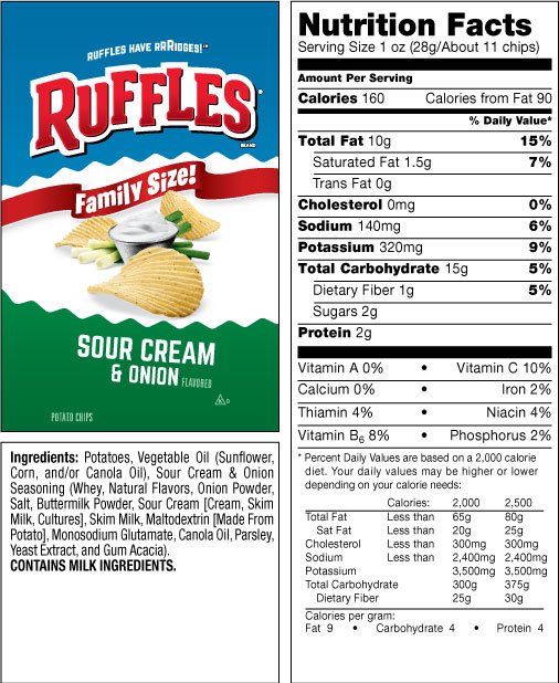 Frito Lay, Ruffles, Sour Cream & Onion, 7.75oz Bag