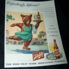 Vintage 1945 SCHLITZ BEER Ice Skating Bear Print Ad