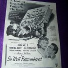 Vintage 1947 SO WELL REMBERED John Mills Movie Print Ad