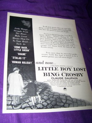 Vintage LITTLE BOY LOST Bing Crosby Movie Print Ad