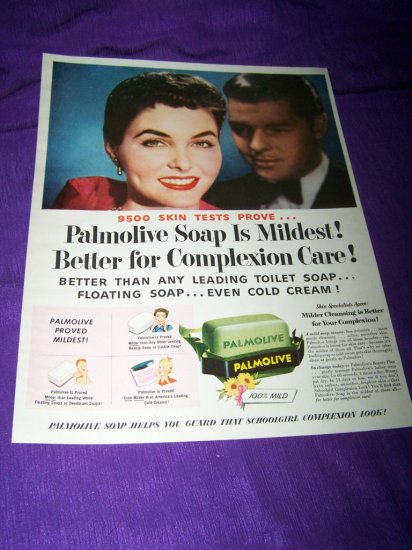 Vintage 1954 PALMOLIVE SOAP Complexion Woman Print Ad