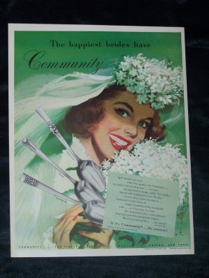 Vintage 40s Oneida Community Silverplate Bride Print Ad