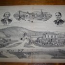 Antique 1870s NELSON WARREN Chemung Co NY Farm Old Mill Lithograph Print