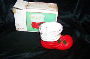 Vintage Christmas SANTA'S BOOT Ceramic BANK Made in Japan with Box