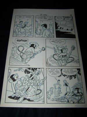 Vintage 1950s Original Comic Book Art Cowboy ZIPPY CHIMP 1 p18