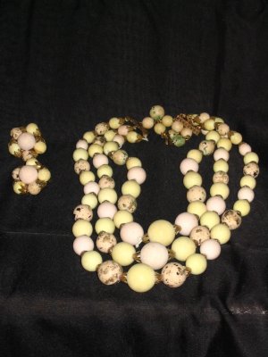 Antique CLAY MARBLE BEAD Necklace Easter Jewelry Set