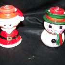 Vintage 1960s SANTA CLAUS & SNOWMAN Pottery Candle Holders made in Japan