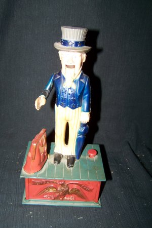 Vintage 1980s Hard Plastic Uncle Same Mechanical Bank Reproduction Repro