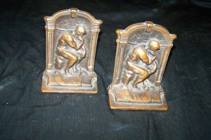 Vintage The Thinker Rodin Bookends by Verona Pot Metal/Bronze Finish