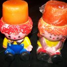 Vintage Raggedy Ann & Andy Plastic Candleholder Candles