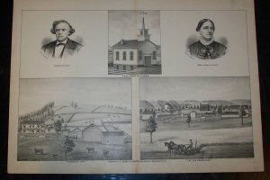 Antique 1870s Charles Chaffe Sheshequin Bradford PA Horne-Brook Church Lithograph Farm Print