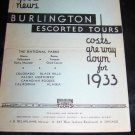 Vintage 1933 Burlington Escorted Tours Railroad Brochure