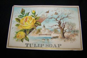 Antique TULIP SOAP Lithograph Embossed Rose Trade Card