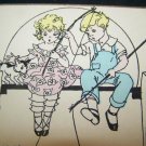 Antique/Vintage 1920s Fishing Boy & Girl Dog Birthday Card