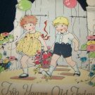 Antique/Vintage 1920s Fishing Boy & Girl Dog Birthday Card