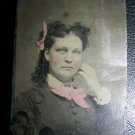 Antique Victorian Woman Lady Ribbon Hair Tintype Photo