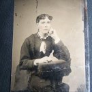 Antique Victorian Woman Lady Primly Dress Tintype Photo