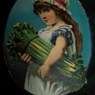 Antique Little Girl Bushel Vegetables Victorian Chromolithograph Trade Card
