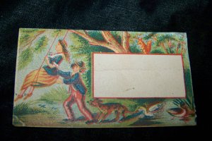 Antique Couple Swing Wildlife Chromolithograph Calling Business Card
