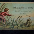 Antique Little Boy & Frog Cart Chromolithograph Victorian Fancy Business Trade Card Tradecard