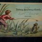 Antique Little Boy & Frog Cart Chromolithograph Victorian Fancy Business Trade Card Tradecard