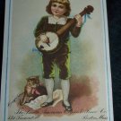 Antique Little Boy Banjo Kitten Cat Chromolithograph Victorian Piano Trade Card Tradecard