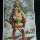 Antique Child Snow Shoes Stove Chromolithograph Victorian Trade Card Tradecard