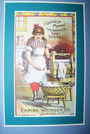 Victorian Trade Card Laundry Wringer Girl Chromo Litho