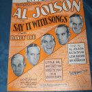 Vintage 1929 AL JOLSON In Say It With Songs Davey Lee Sheet Music