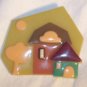 Vintage 1980s Modernist Art Deco Lucinda House Plastic Layered Pin Brooch Green Tan