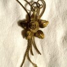 Vintage 1970s ROSE FLOWER LEAF Leaves Bolo-Tie Women's Necklace Chain Gold Tone Mesh