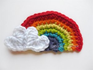 Crochet Rainbow with Heart Clouds