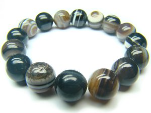 BAGBRS1400X Black & White Agate Round Shape 12mm Bracelet