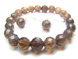 BSQXDO036C Smoky Quartz Round Shape 8mm Cut Bracelet