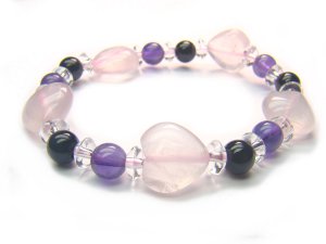 BA9976 Rose Quartz Onyx Amethyst Clear Quartz Bracelet 7