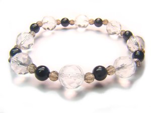 BB56 Smoky Quartz Onyx Clear Quartz Bracelet 7