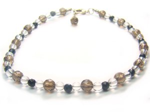 AA214F Smoky Quartz Clear Quartz Onyx  Anklet