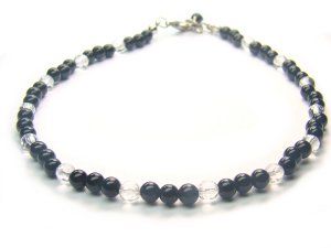 AA215F Onyx Clear Quartz  Anklet