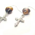 EA1426 Tiger Eye wt Cross Earrings