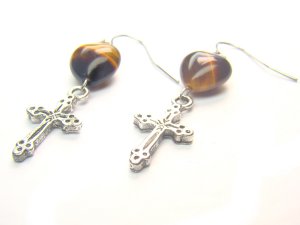 EA1426 Tiger Eye wt Cross Earrings